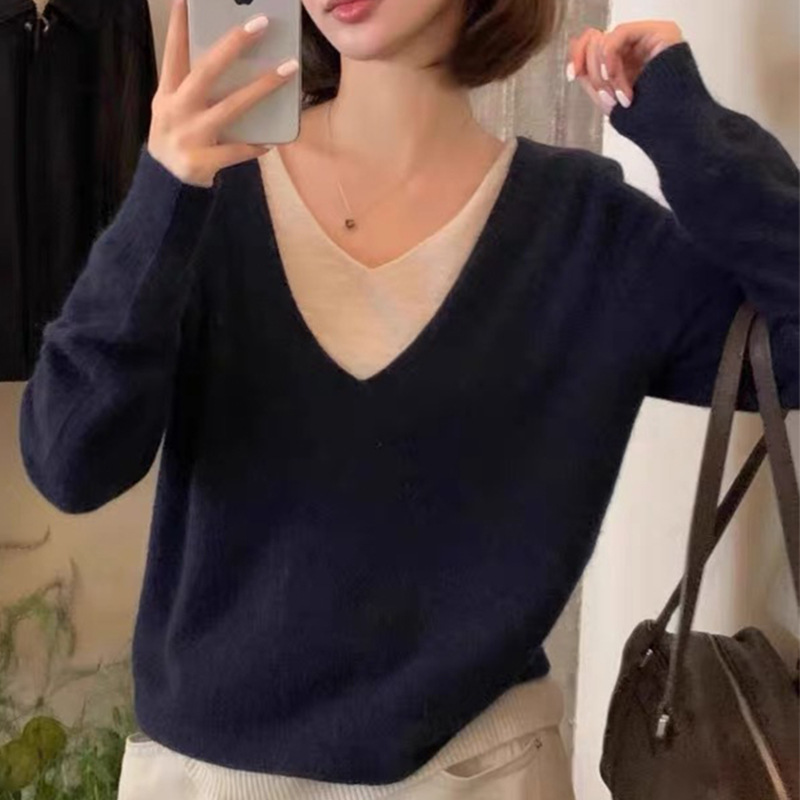 Contrast color casual sweater 50