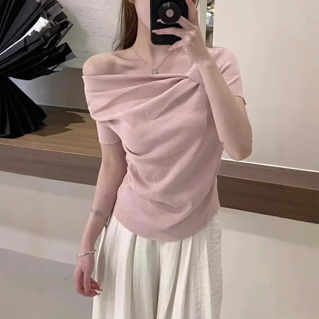 waist straight shoulder T-shirt top 48